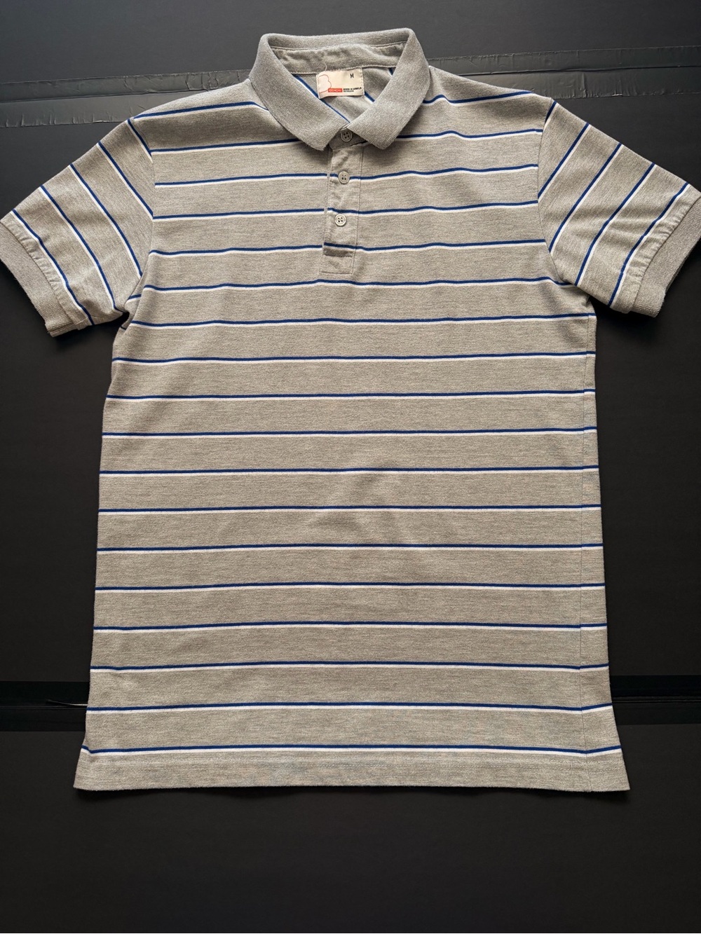 BENCH/ Mens Medium Gray & Blue Striped Short Sleeve Polo Shirt